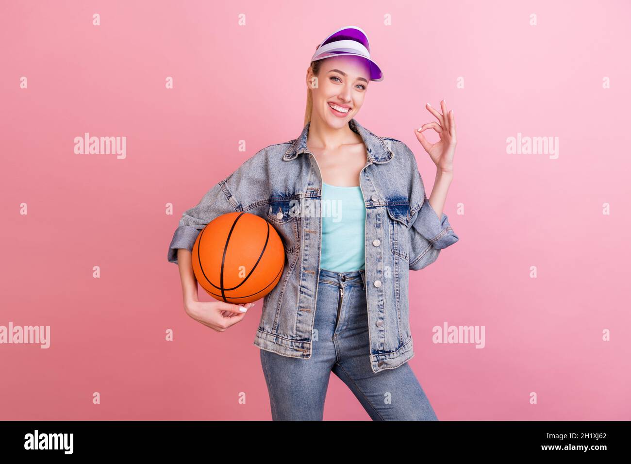 Photo of cool blond young lady play 
