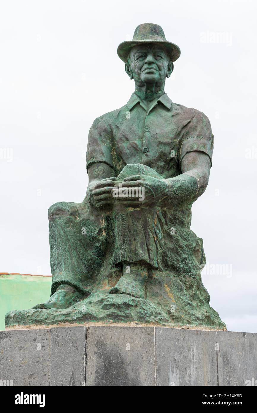 PUNTA DEL HIDALGO, CANARY ISLANDS - JULY 06, 2021: Monument to Sebastian Ramos 'El Puntero', a promoter of Canarian folklore. Stock Photo