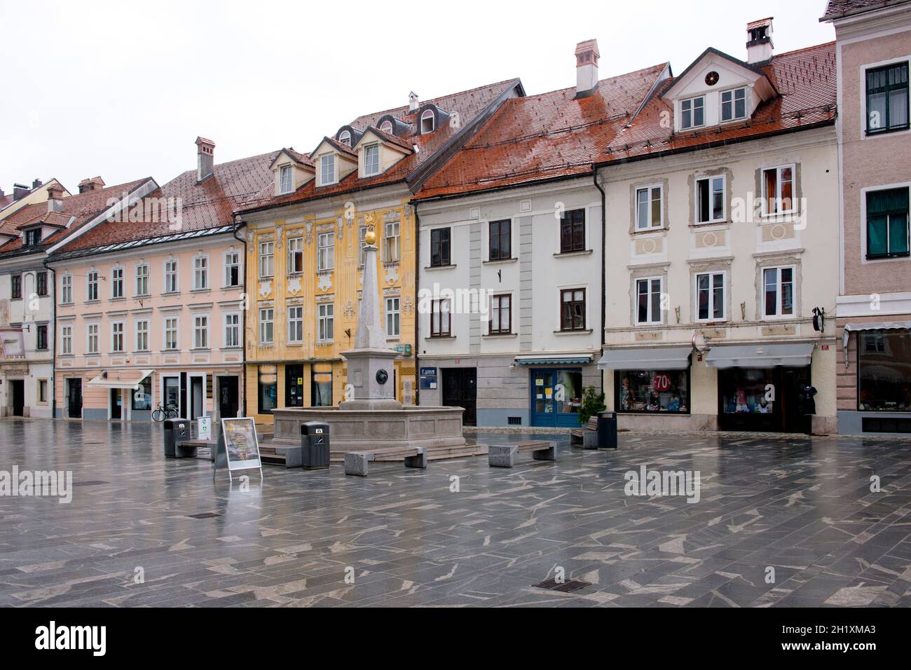 The Main square of the village of Kranj situated in Slovenia Stock