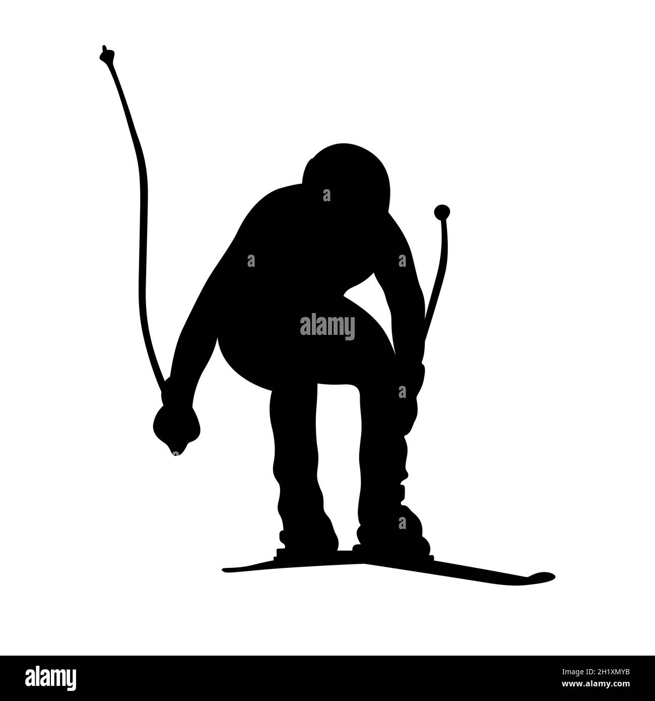 male skier alpine skiing downhill black silhouette Stock Photo