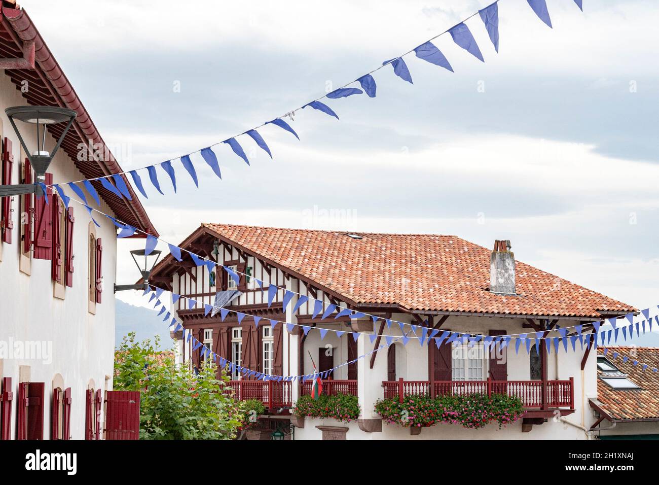 Typical houses of the old town of Bidart on the Côte Basque, France