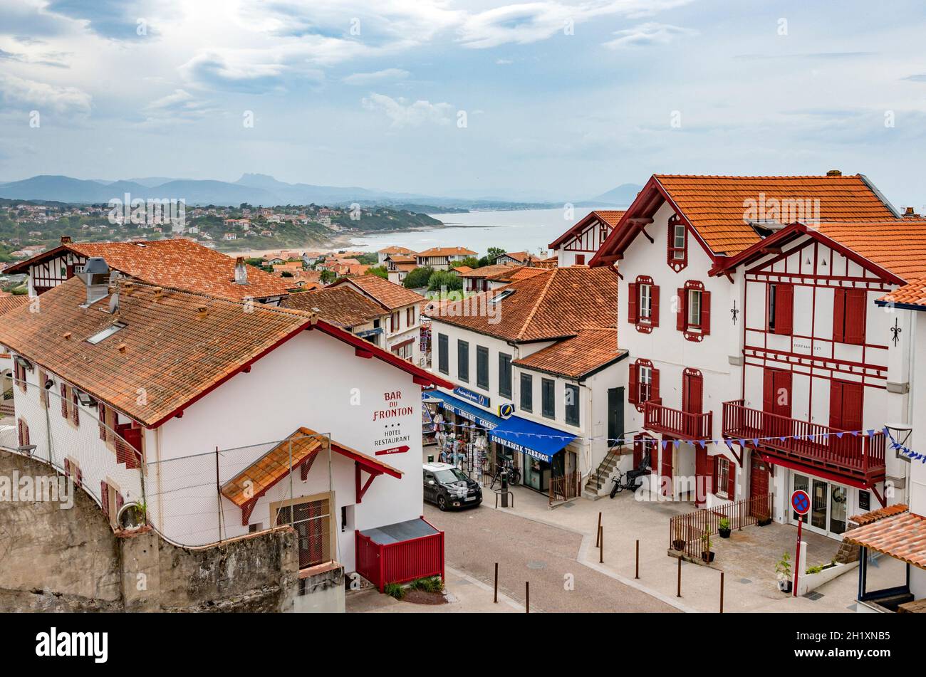Typical houses of the old town of Bidart on the Côte Basque, France