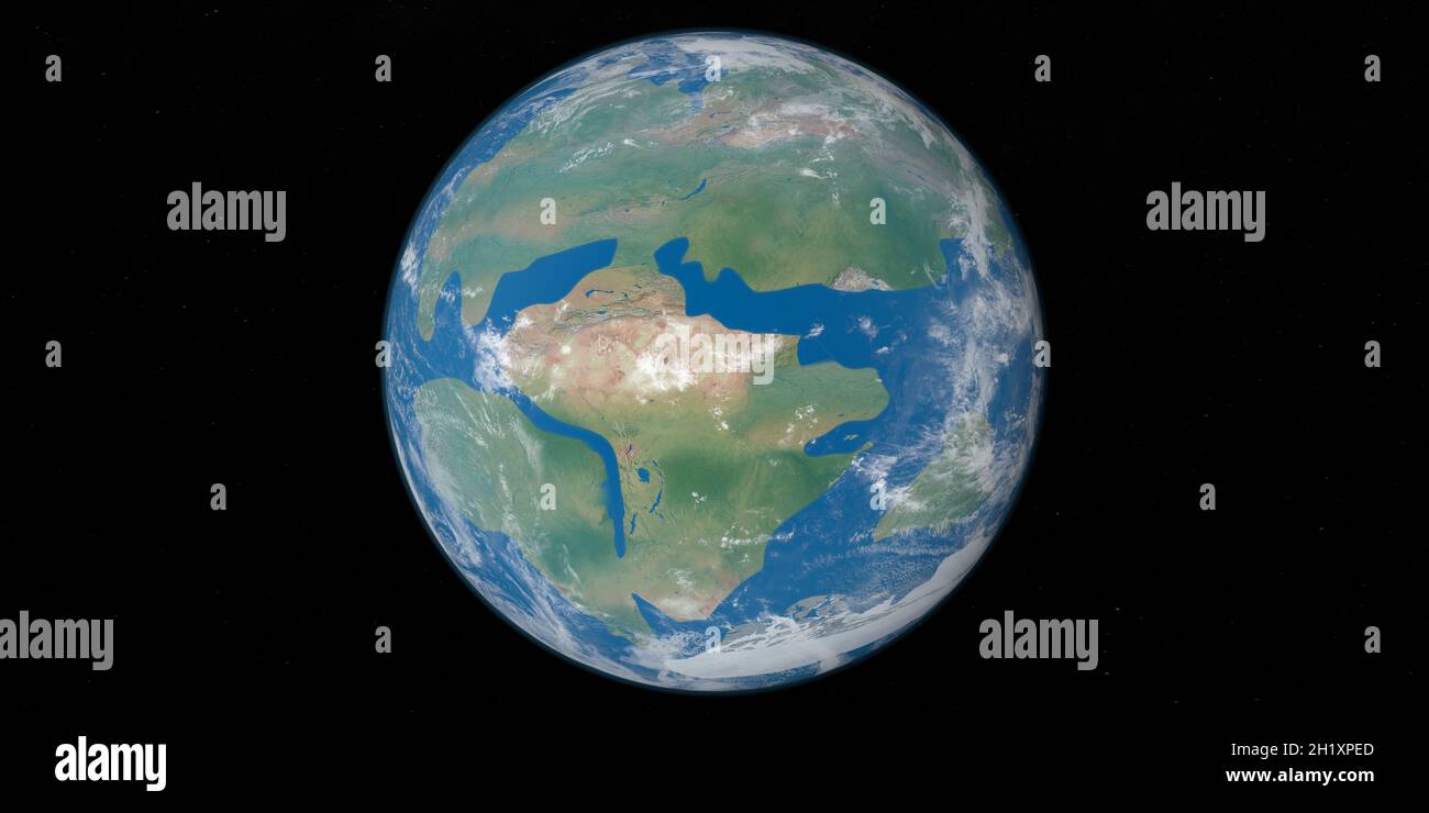 Ancient earth planet with Laurasia and Gondwana continents from space ...