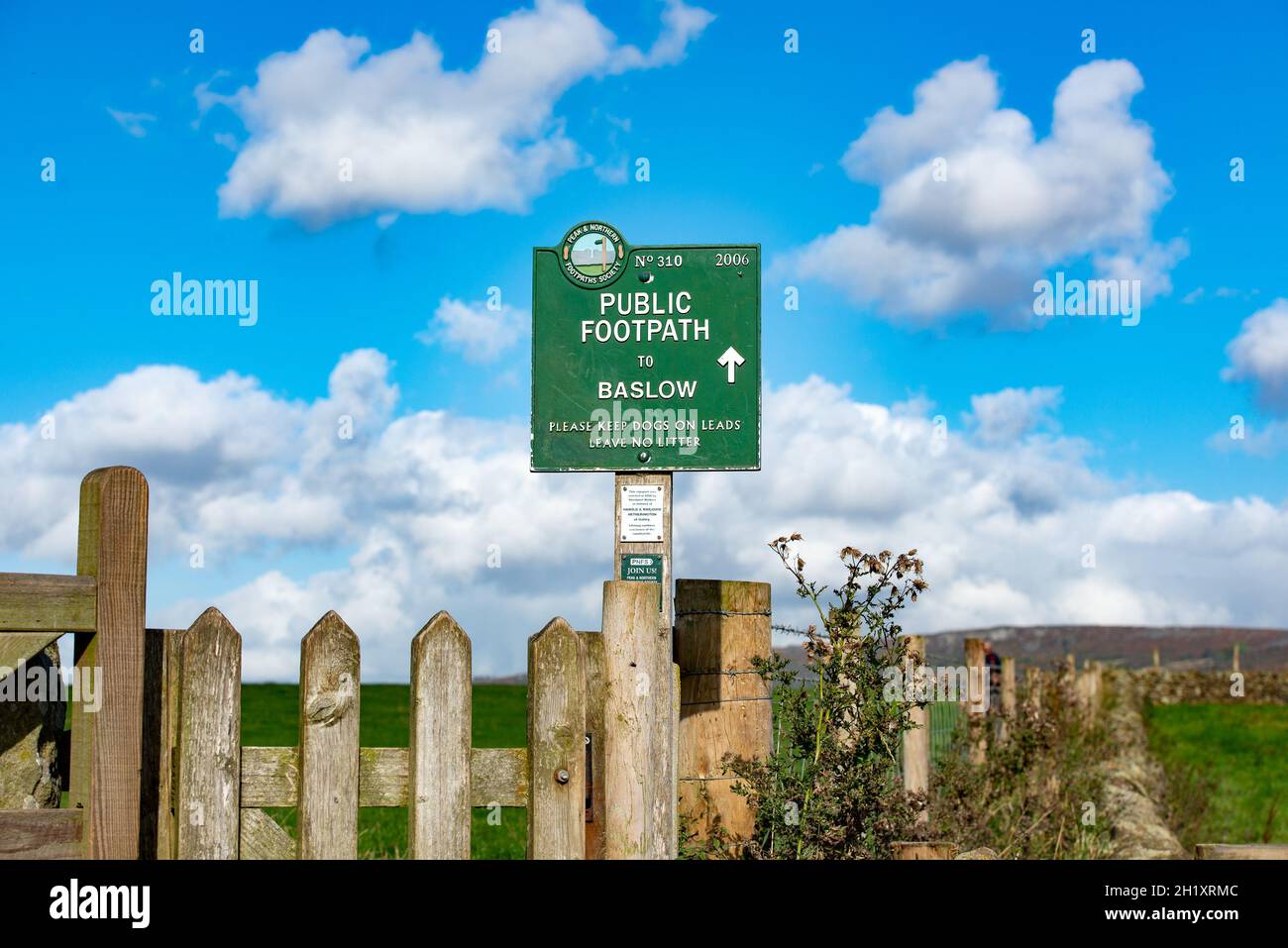 A public footpath sign, Baslow, Derbyshire in the Peak District, UK Stock Photo