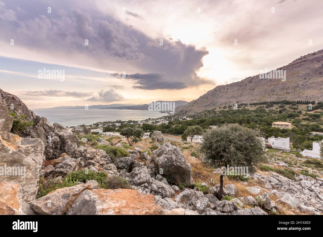 View of Pefkos on the island of Rhodes. Stock Photo