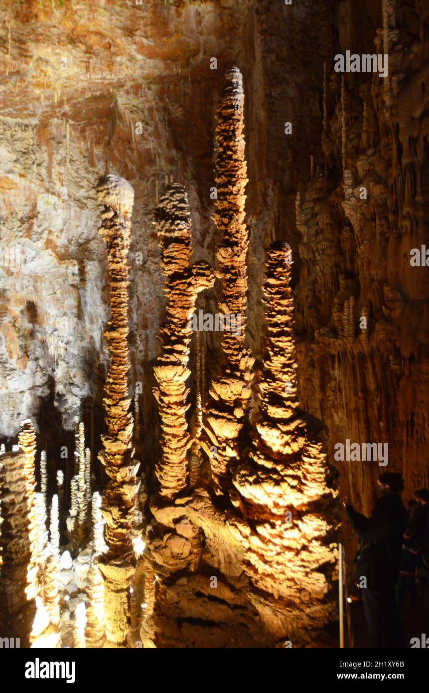 FRANCE.LOZERE (48). CAUSSE MEJEAN. VILLAGE OF HYELZAS. THE AVEN ARMAND CAVE. AT 50 M UNDERGROUND, MORE THAN 400 STALAGMITES RAISE THEIR STONE LACE SEV Stock Photo