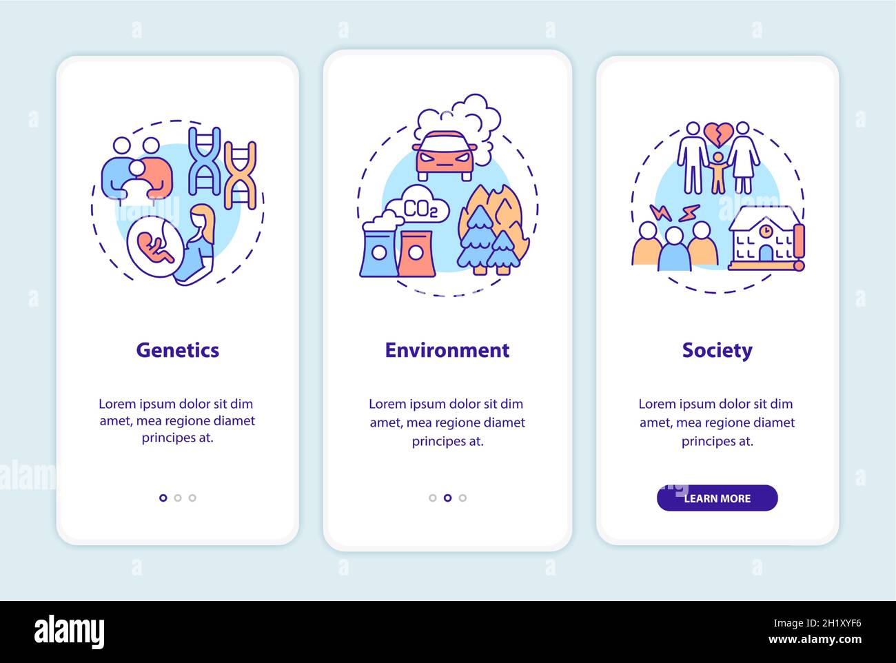 ADHD causes onboarding mobile app page screen Stock Vector