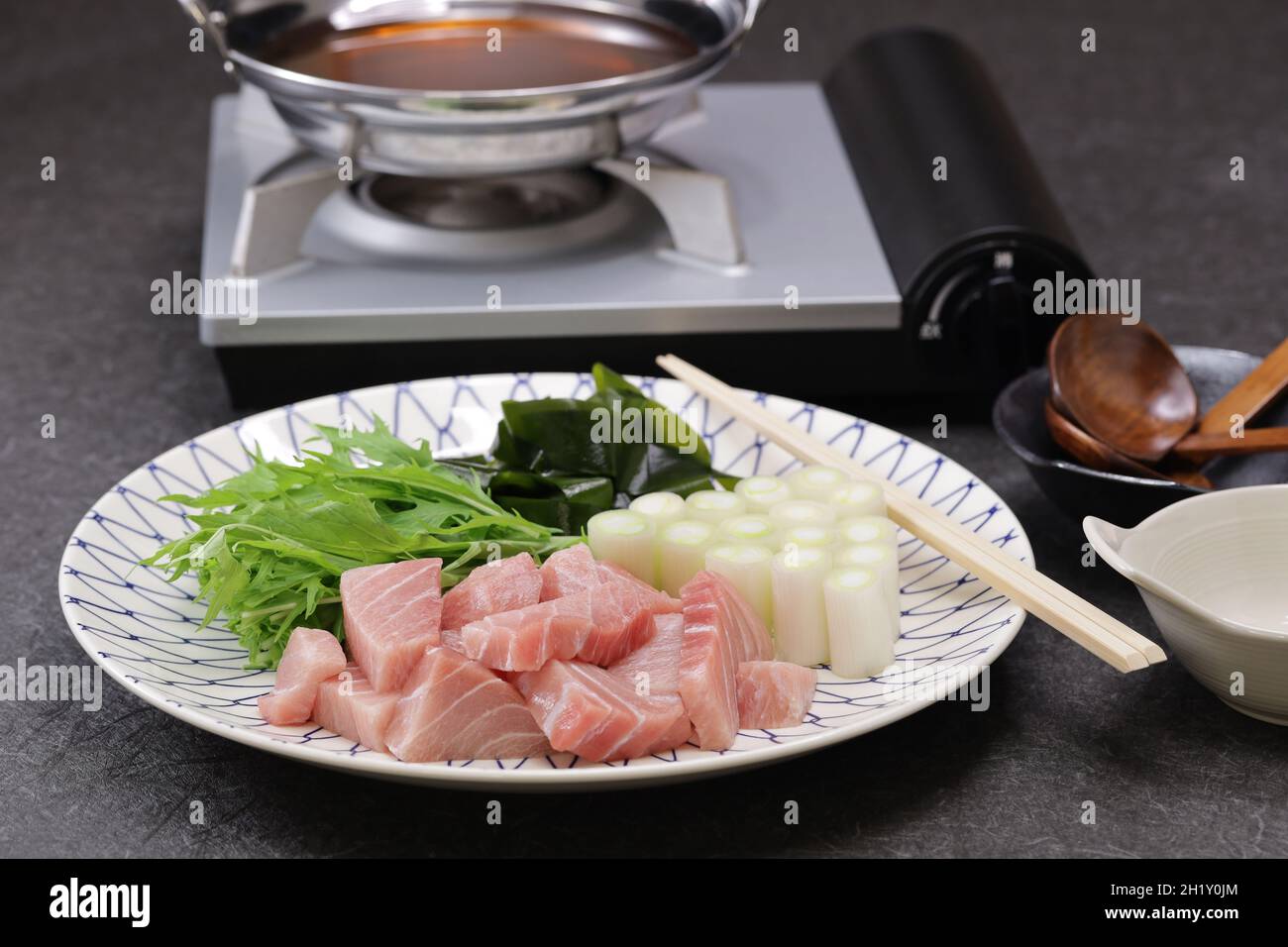 negima nabe (tuna and scallion hot pot ), traditional japanese cuisine