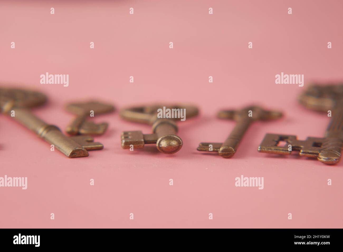 many old keys on pick background  Stock Photo