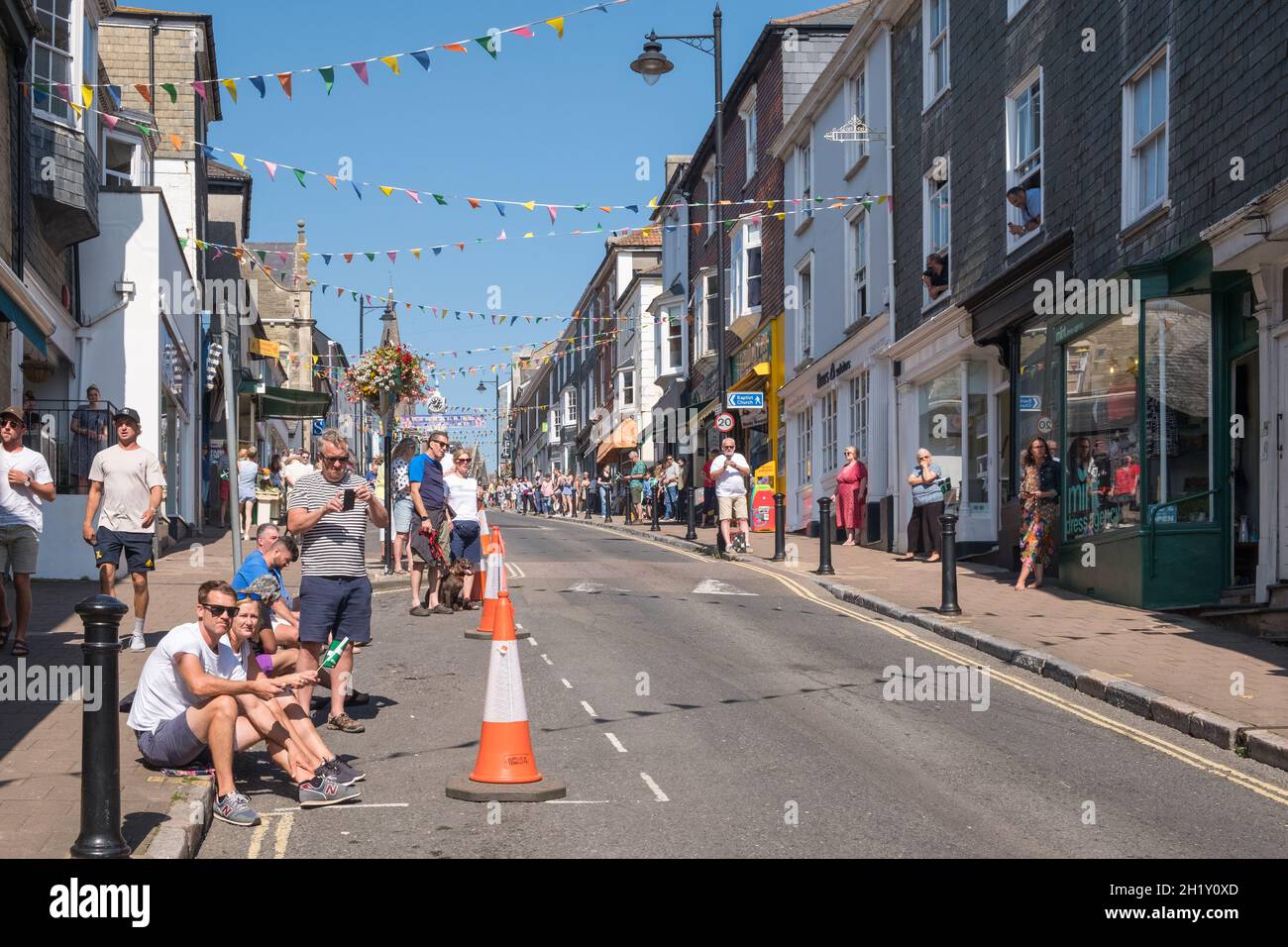 Fore Street, Kingsbridge, South Hams, Devon getting ready for The Tour