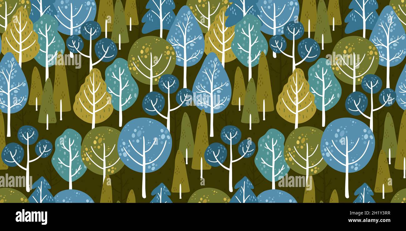 Lovely hand drawn colorful trees, wood background - great for textiles, banners, wrapping, wallpapers - vector design Stock Vector
