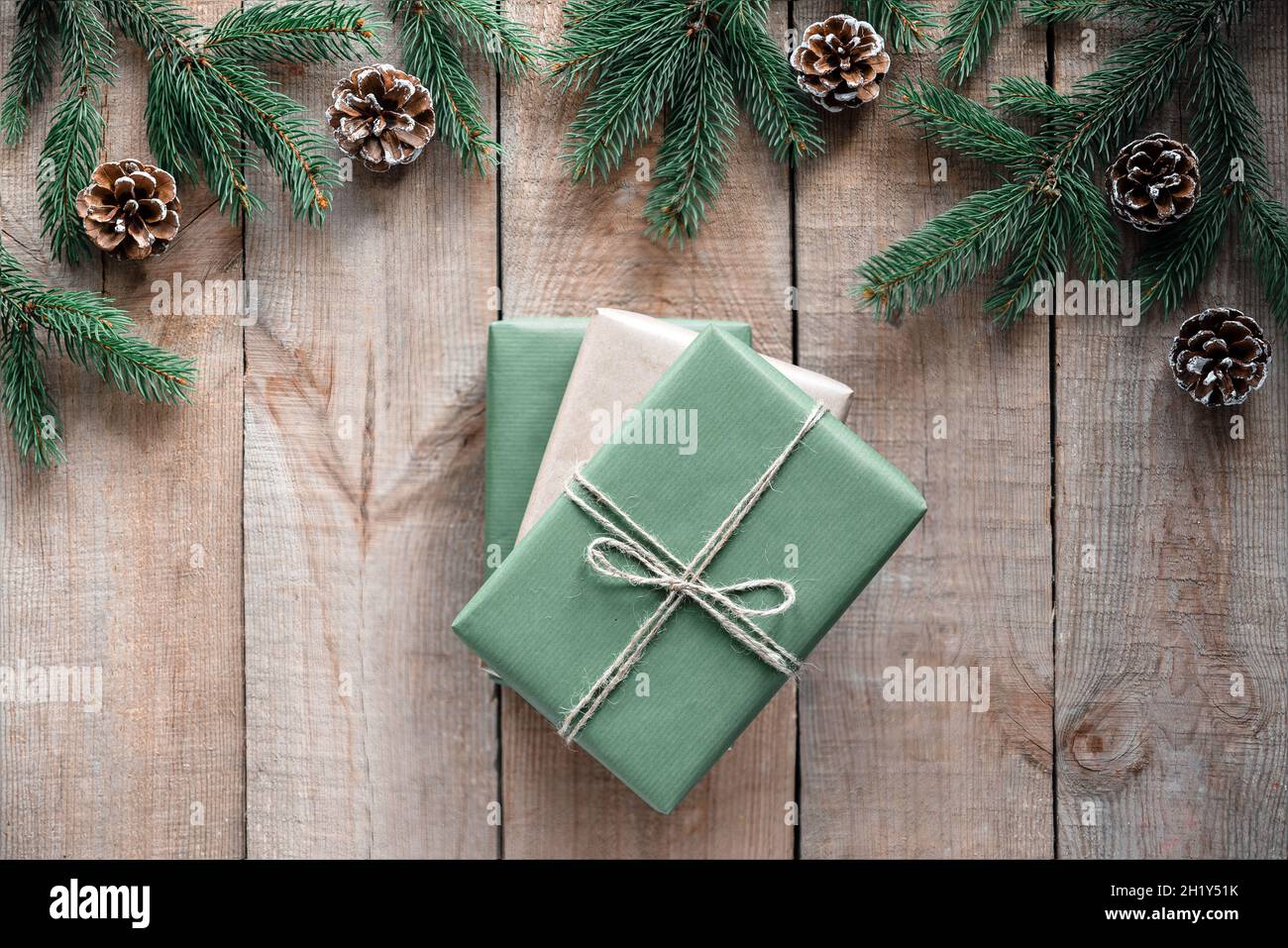 Christmas eco friendly gift boxes wrapped in kraft paper and ...