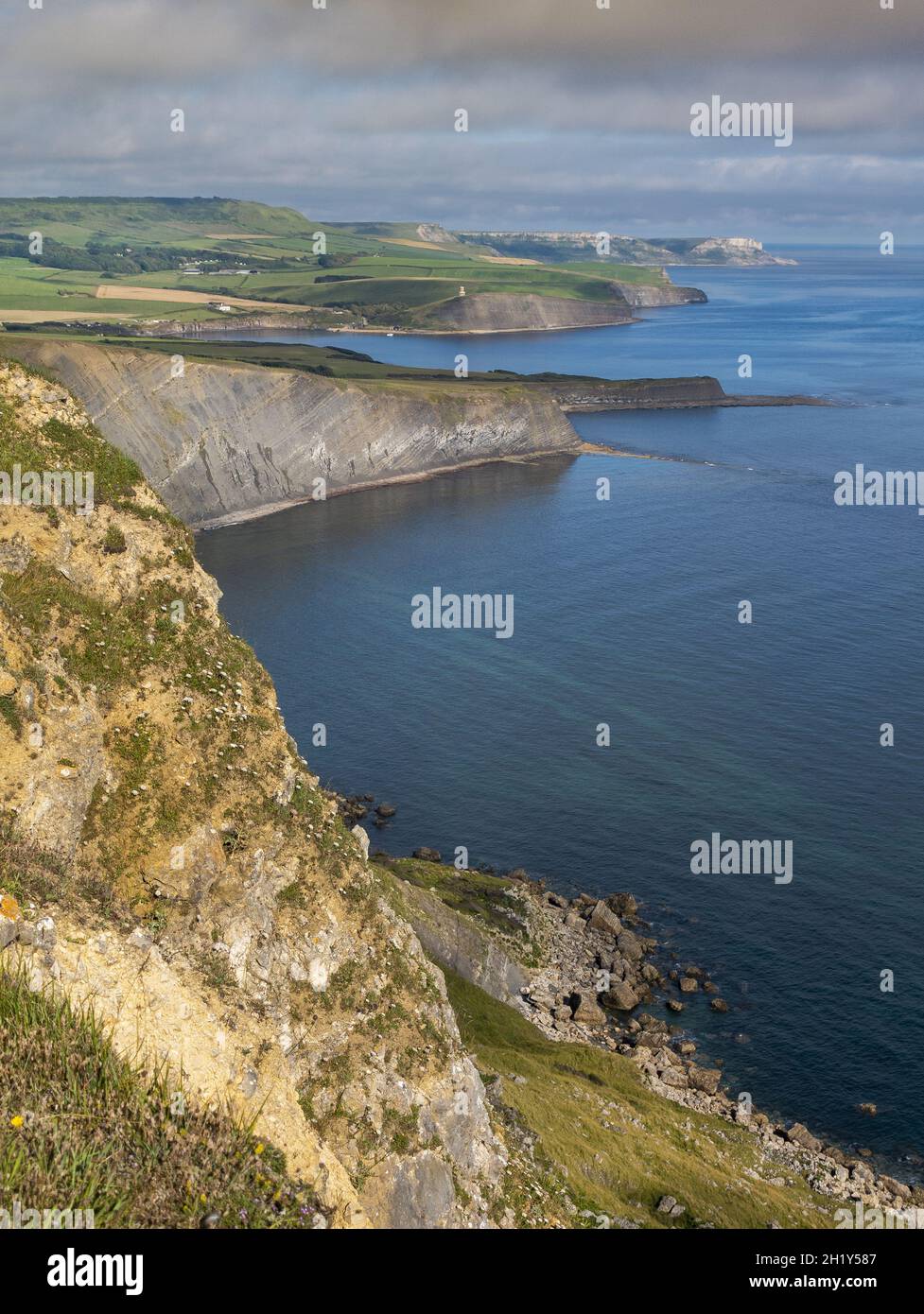 Views across Hobarrow Bay towards Kimmeridge Bay and Hen Cliff in the Isle of Purbeck, Dorset, England, UK Stock Photo