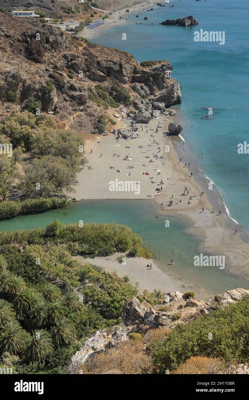 Südküste, Sandstrand, Bach, Palmen, Preveli, Kreta, Griechenland Stock Photo