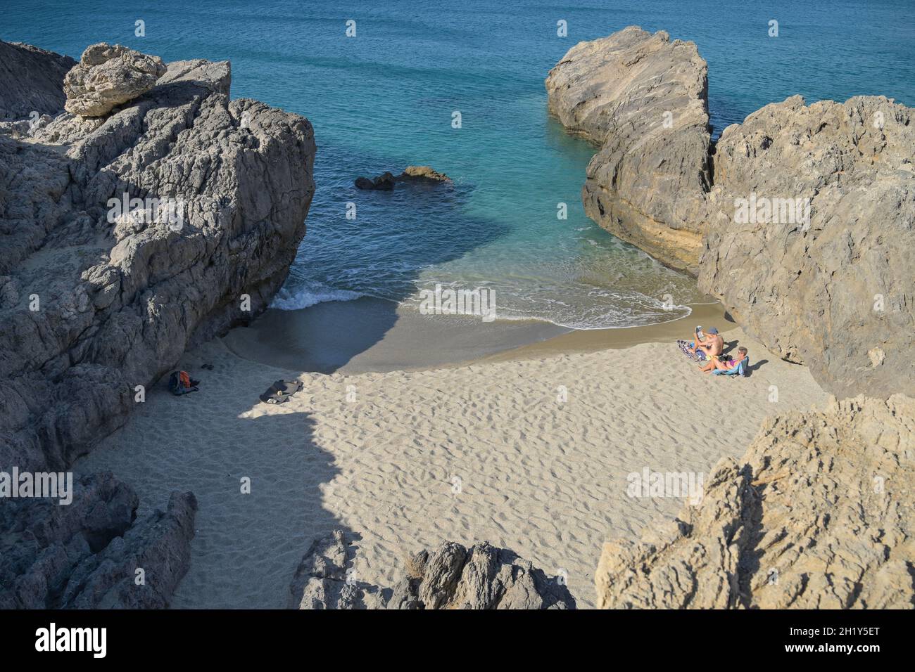 Sandstrand Kleisidi One Rock Beach, Südküste, Kreta, Griechenland Stock Photo