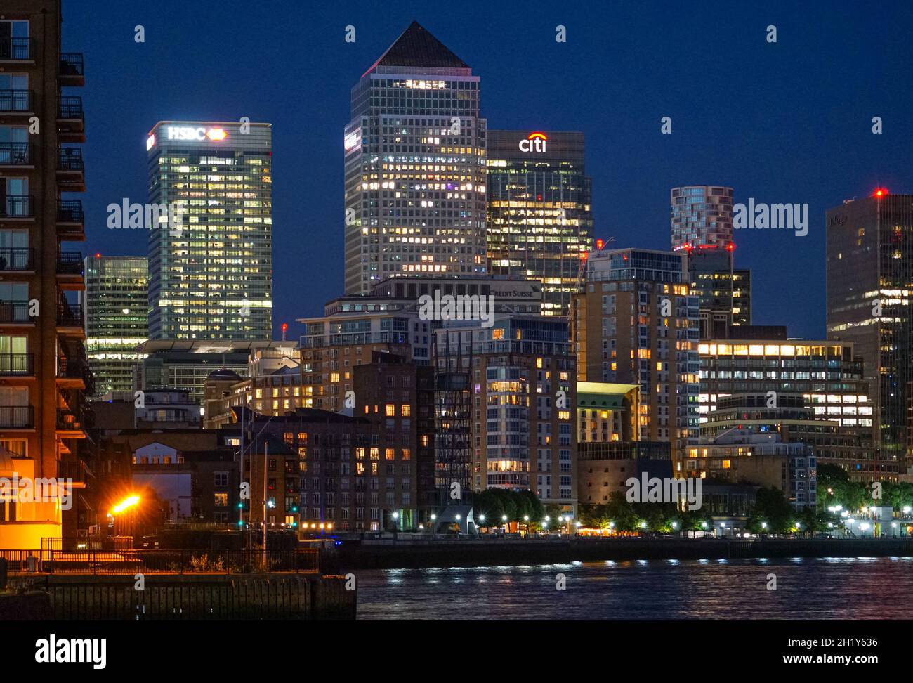 Canary Wharf skyscrapers at night, London England United Kingdom UK ...