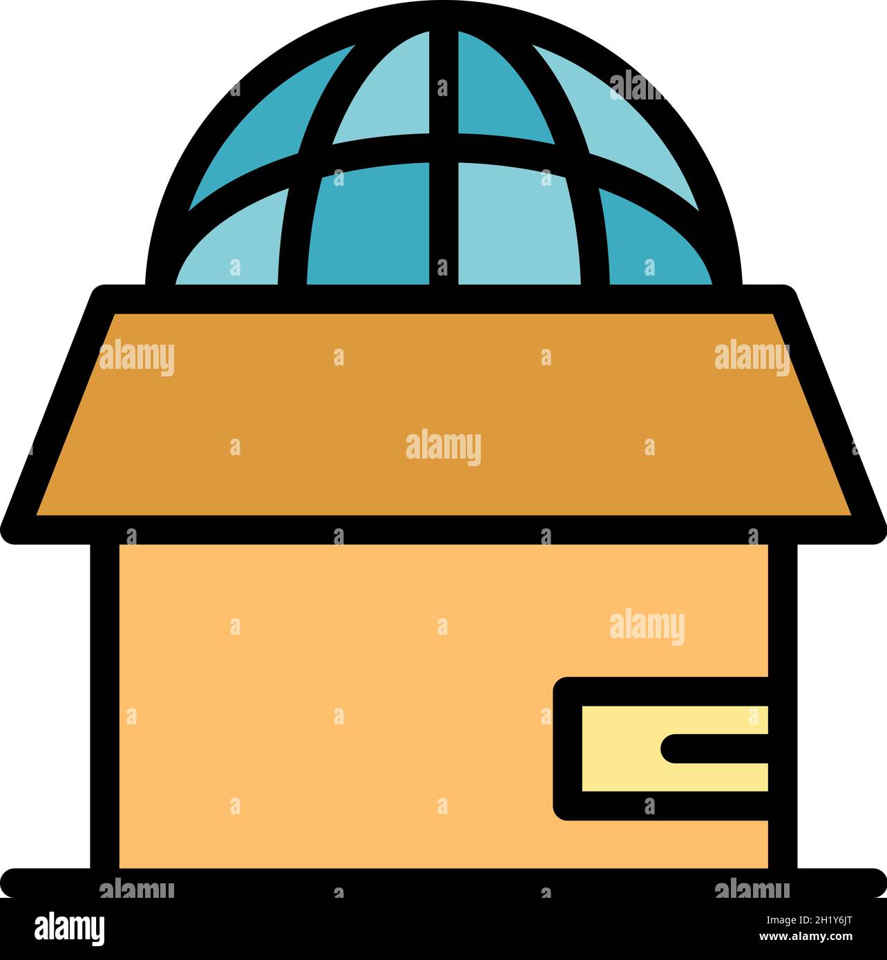 Global box relocation icon. Outline global box relocation vector icon color flat isolated Stock Vector