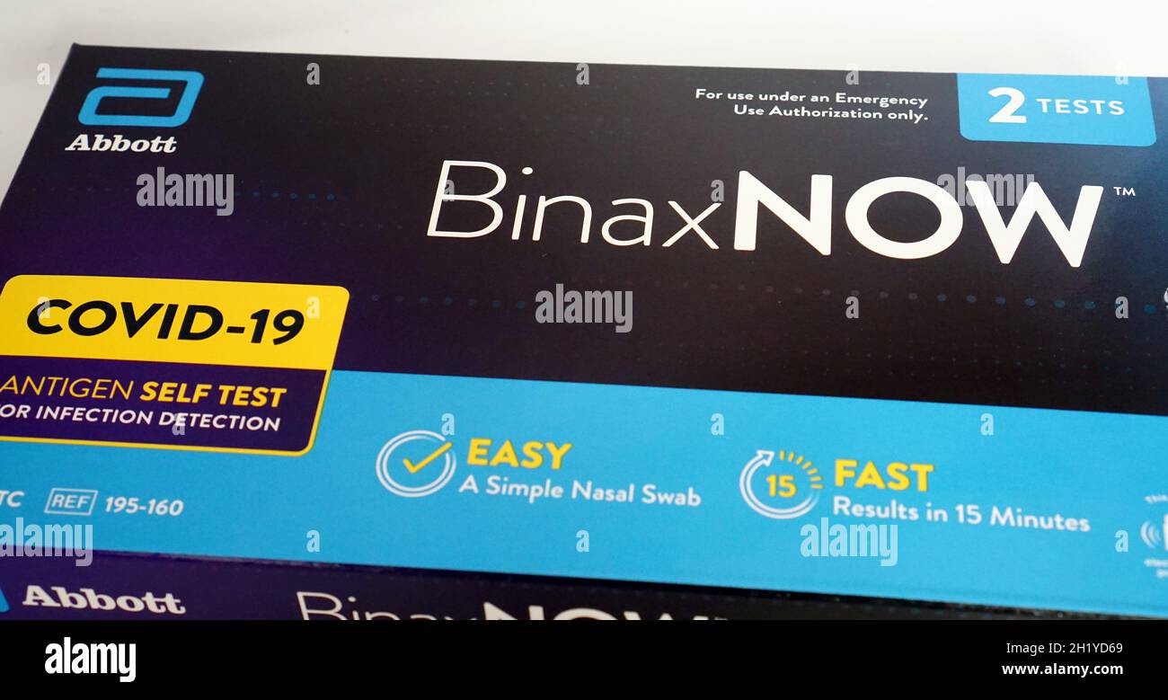 BinaxNOW COVID19 antigen self test for rapid athome results Stock
