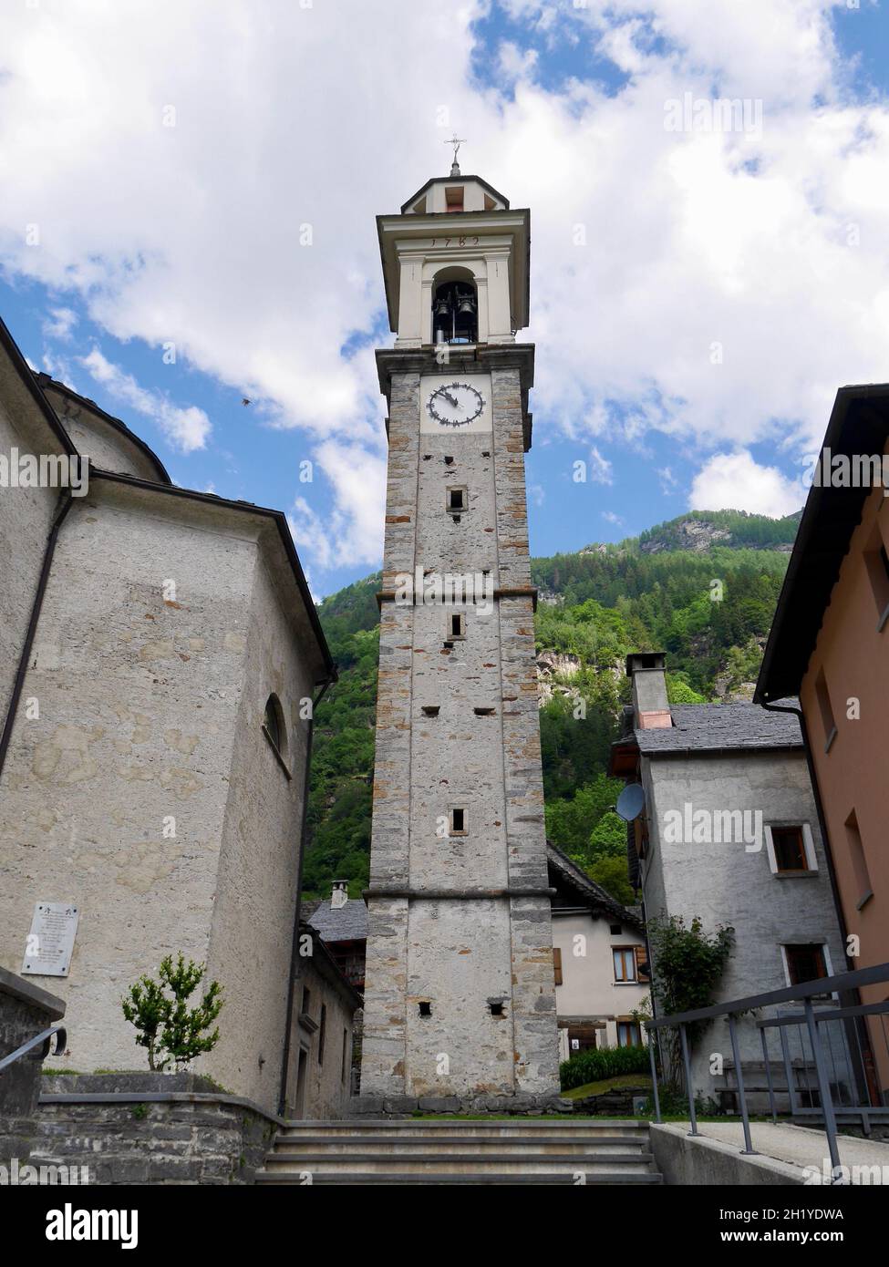 Typical Ticino stone church in Sonogno, Verzasca Valley, Switzerland. Stock Photo