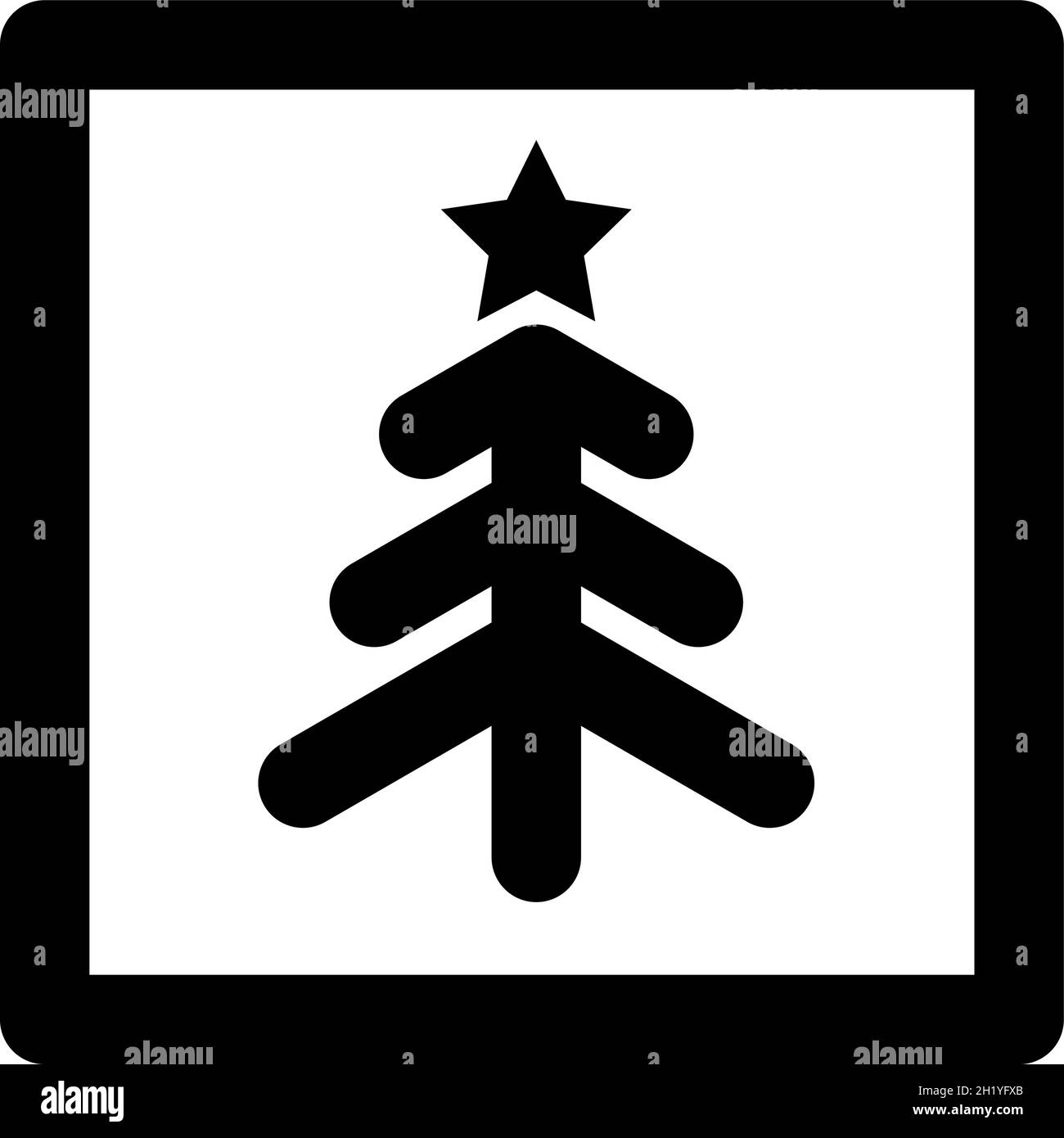 Minimalist Christmas tree with star and frame sticker, icon Stock