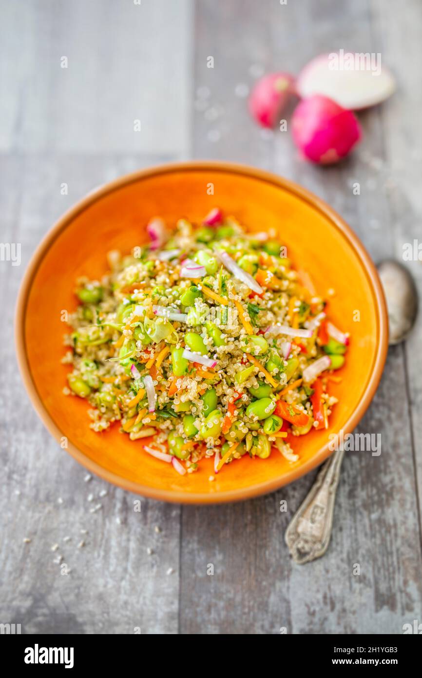 A salad with edamame, quinoa, radishes and amaranth pops Stock Photo - Alamy