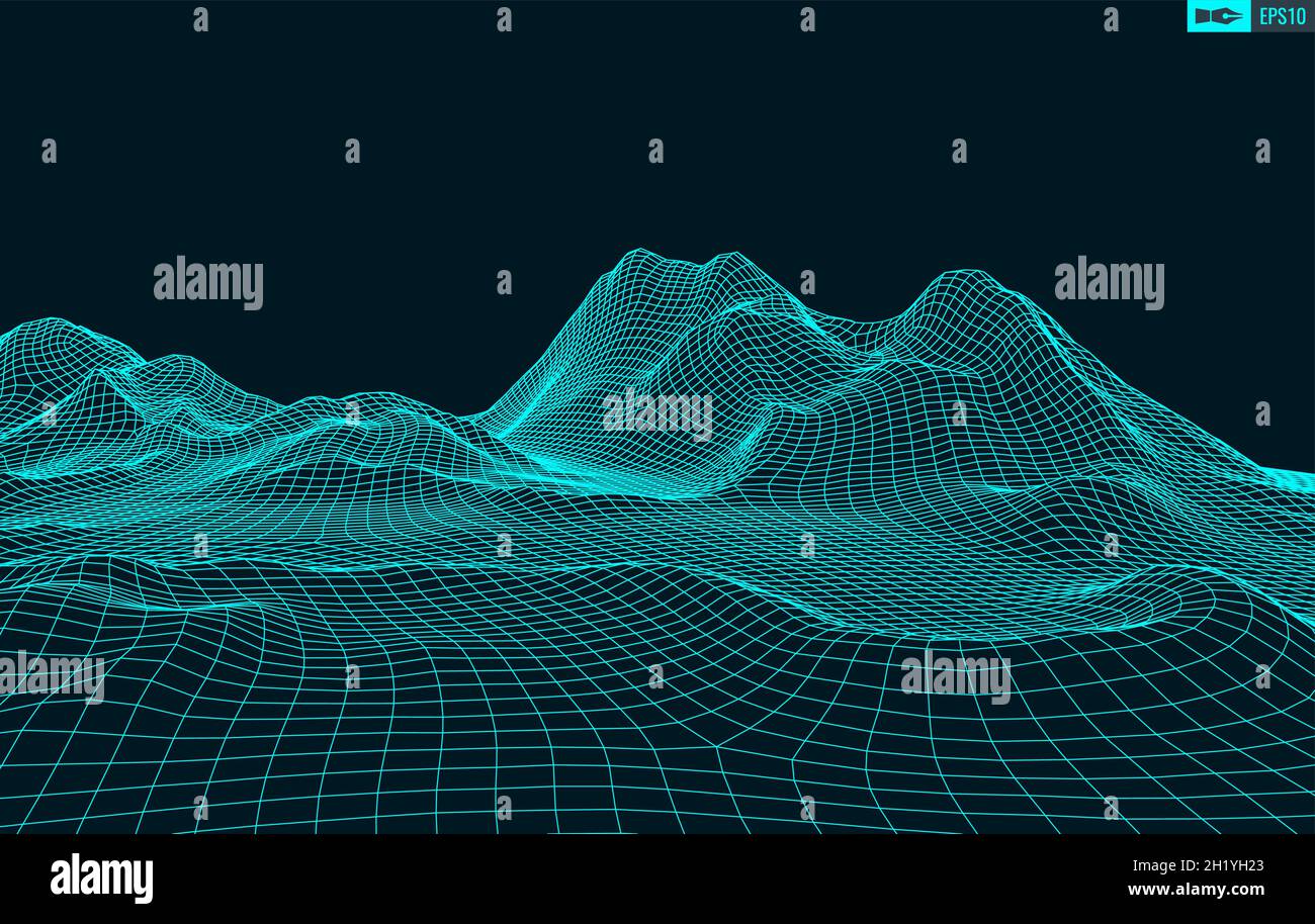 3D Wireframe Terrain (Wide Angle) | EPS10 Vector Stock Vector Image ...