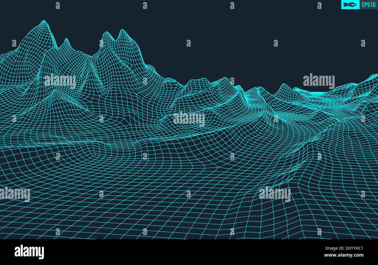 3D Wireframe Terrain (Wide Angle) | EPS10 Vector Stock Vector Image ...