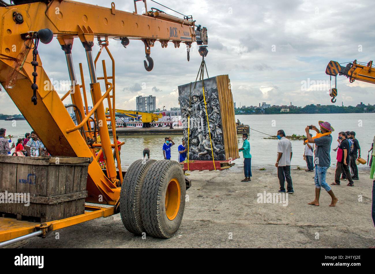 durga idol immersion at kolkata west bengal india Stock Photo