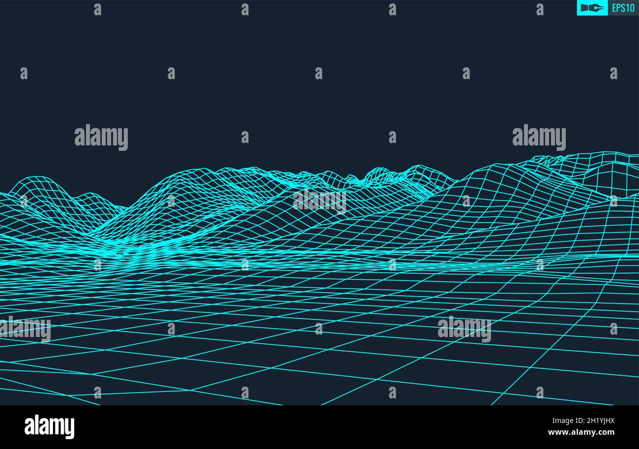 3D Wireframe Terrain (Wide Angle) | EPS10 Vector Stock Vector Image ...