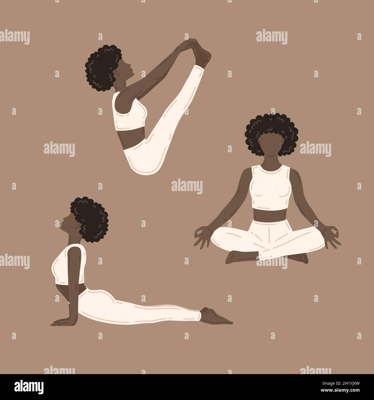 Young slim women doing yoga exercises. Collection of vector illustrations Stock Vector