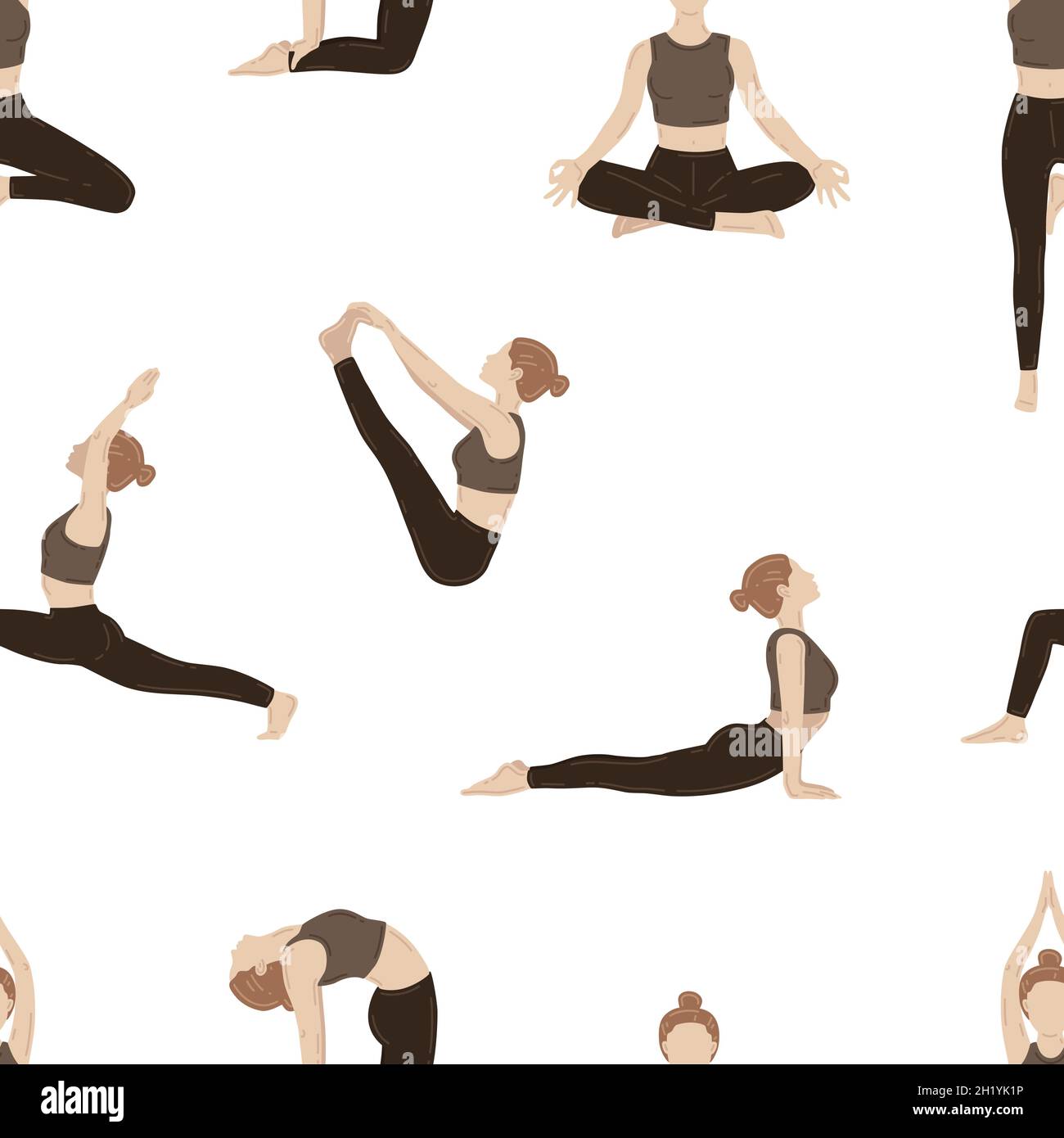 Young slim women doing yoga exercises. Vector seamless pattern Stock Vector