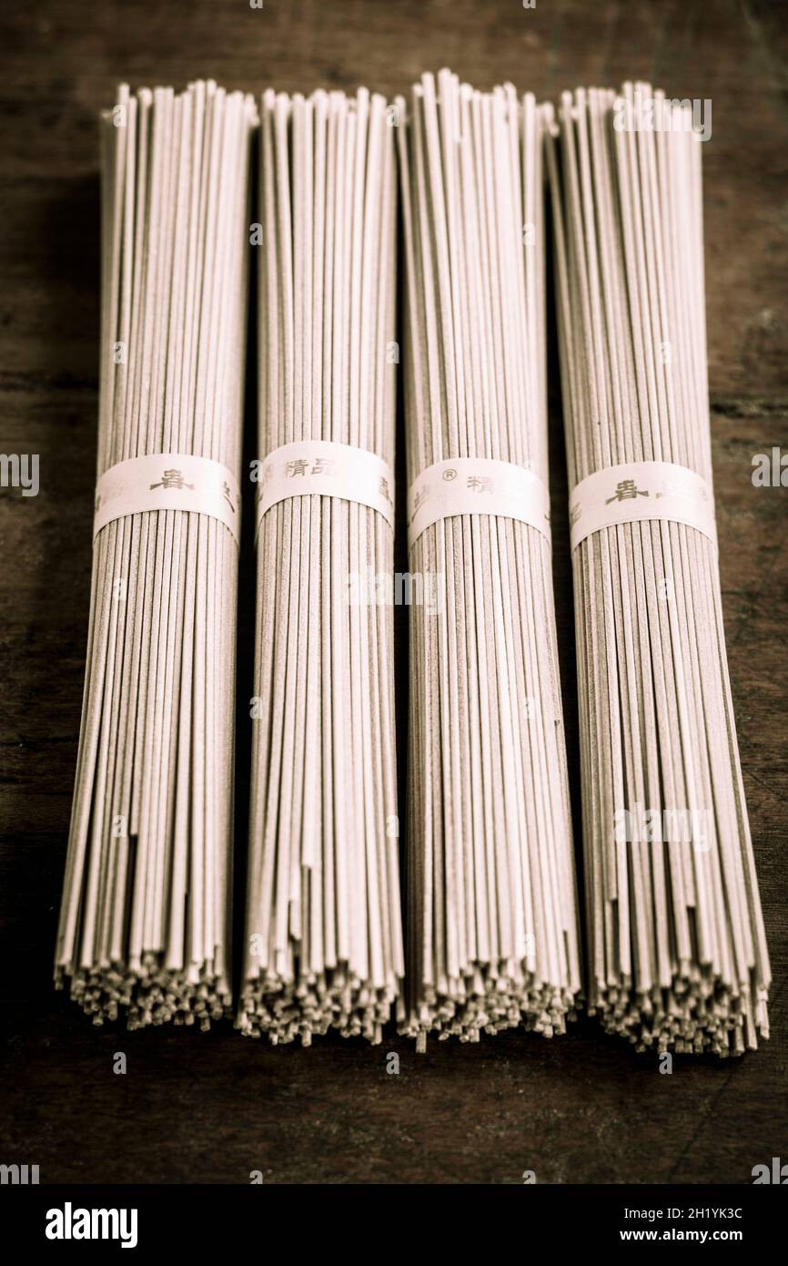 Four bundles of soba noodles Stock Photo Alamy