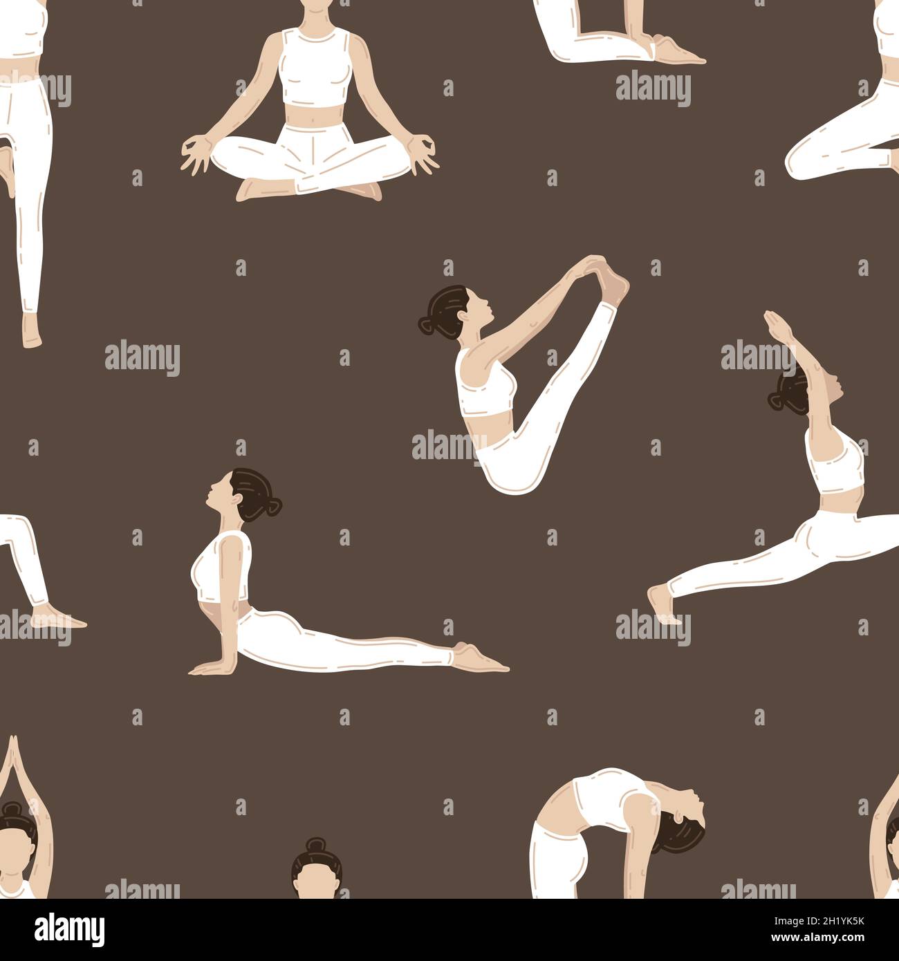Vector seamless pattern. Young slim women doing yoga exercises Stock Vector