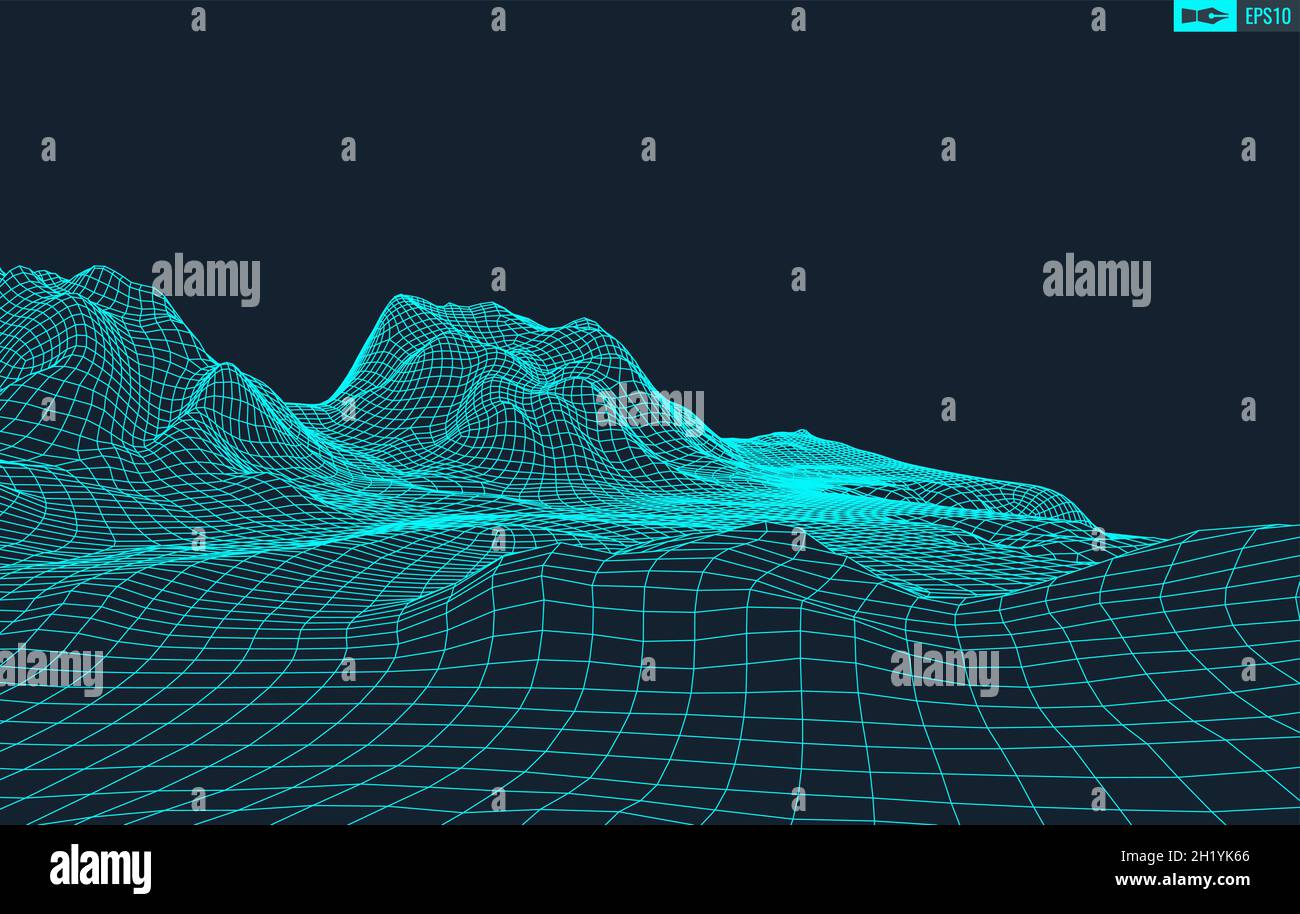 3D Wireframe Terrain (Wide Angle) | EPS10 Vector Stock Vector Image ...