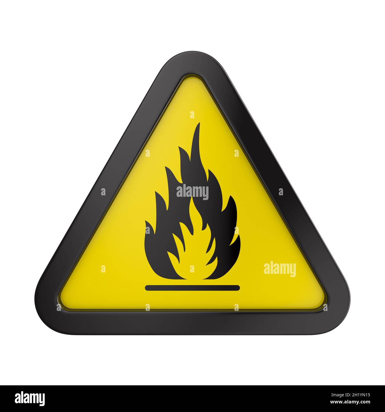 Fire warning sign in yellow triangle. Flammable, inflammable substances ...
