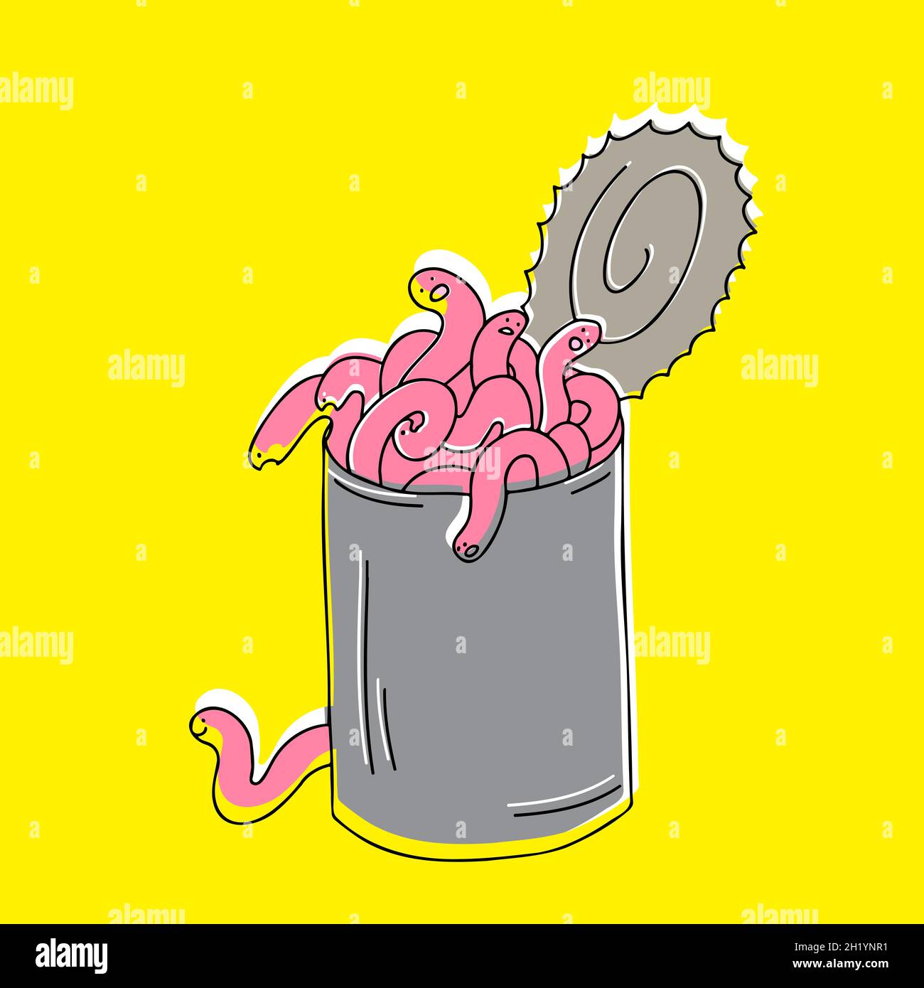 Can of worms. Proverb, metaphoric idiom. Concept of complication. Stock Vector