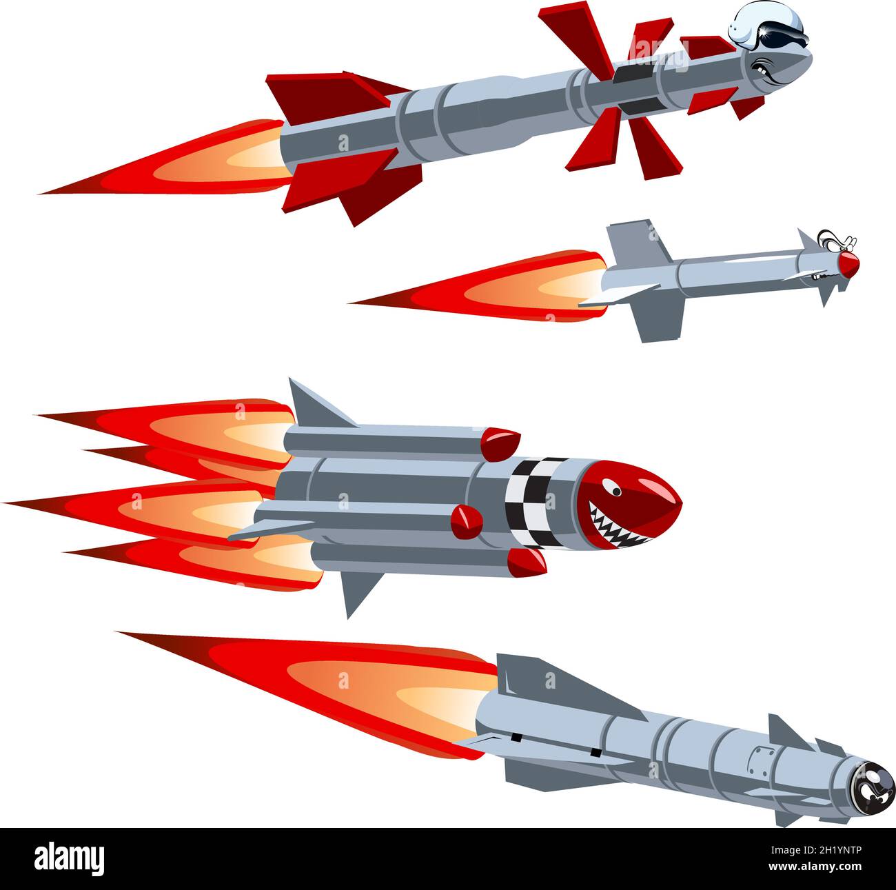 Vector Cartoon military missile set. Available EPS-10 vector format separated by groups and layers for easy edit Stock Vector
