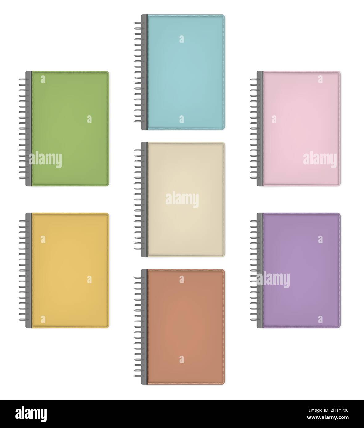 Hard cover ring binder note book A4 paper format. Pastel colors set. Vector mock-up for design Stock Vector