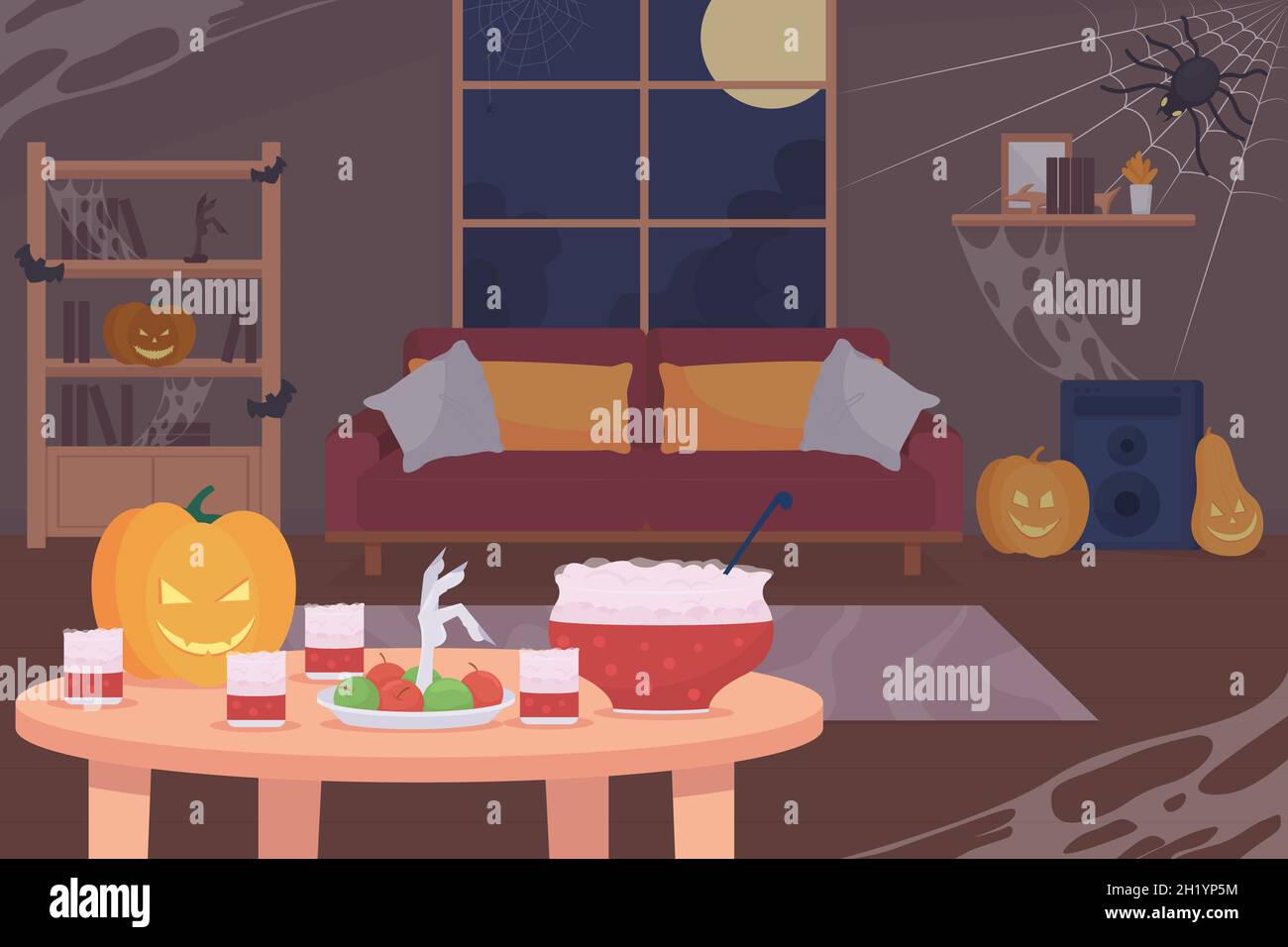 Halloween home decoration flat color vector illustration Stock Vector ...