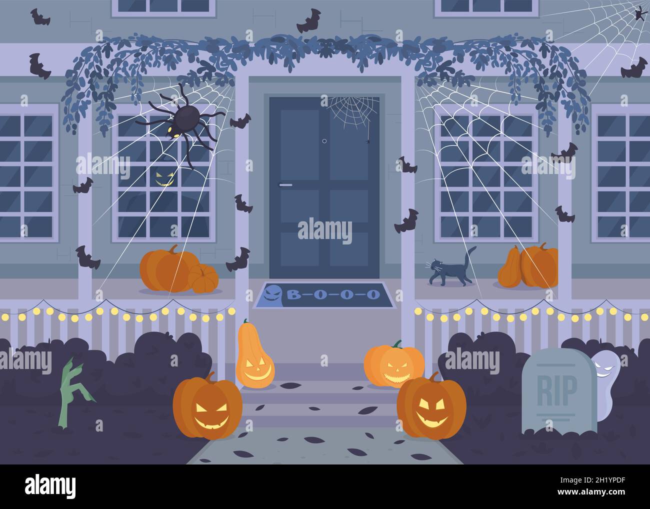 Halloween house at night flat color vector illustration Stock Vector ...