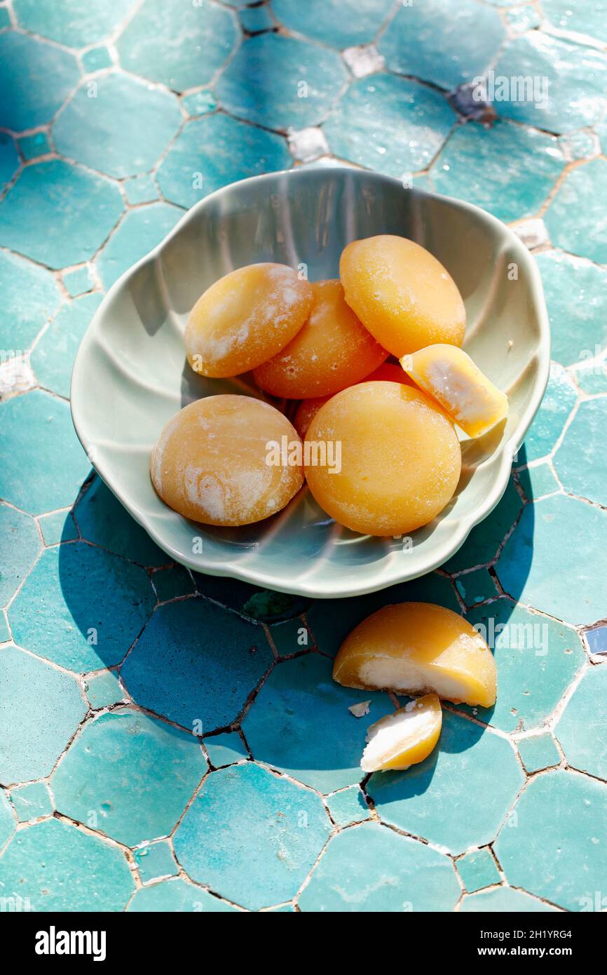 Palm sugar in a bowl Stock Photo