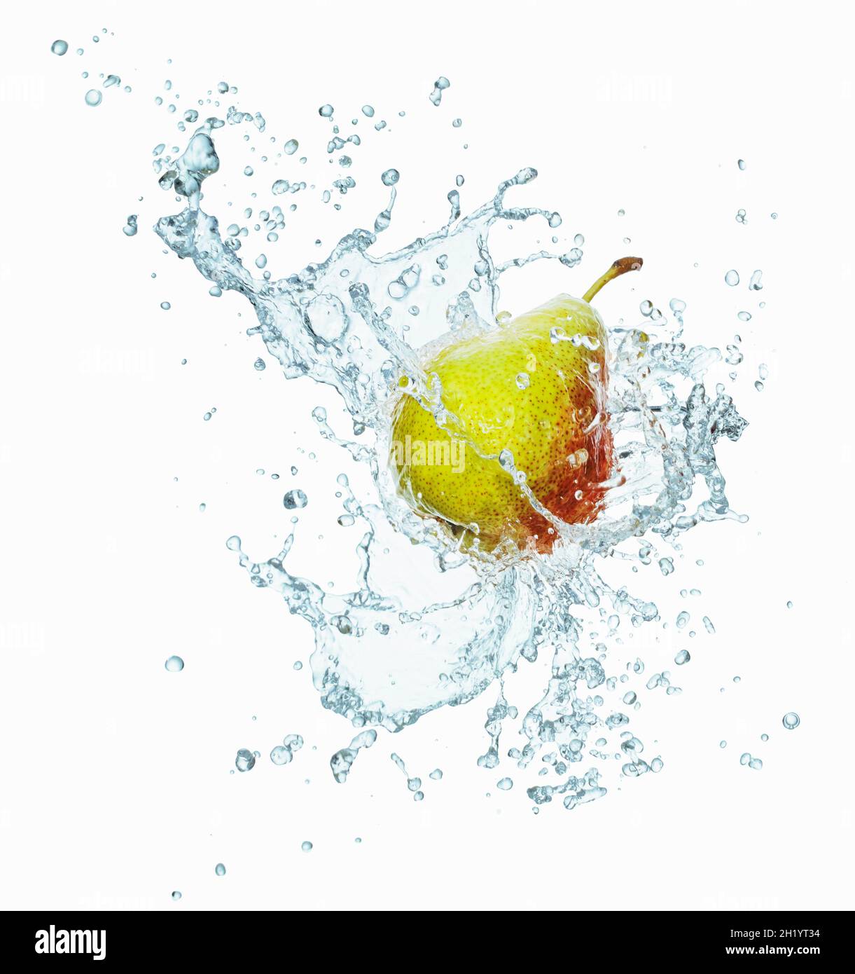 Pear with waterplash Stock Photo