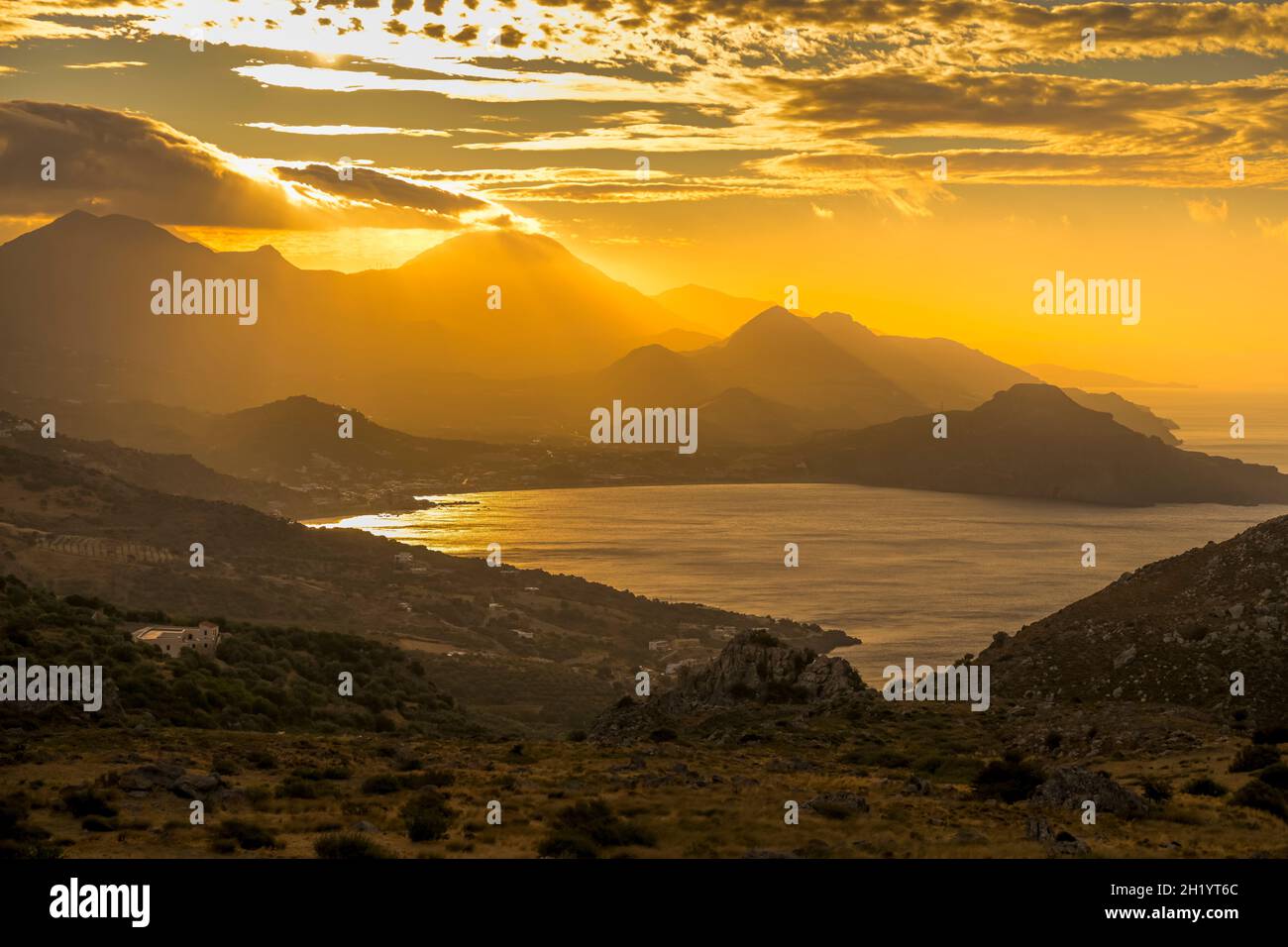 Sonnenaufgang, Bucht von Plakias, Südküste, Kreta, Griechenland Stock Photo