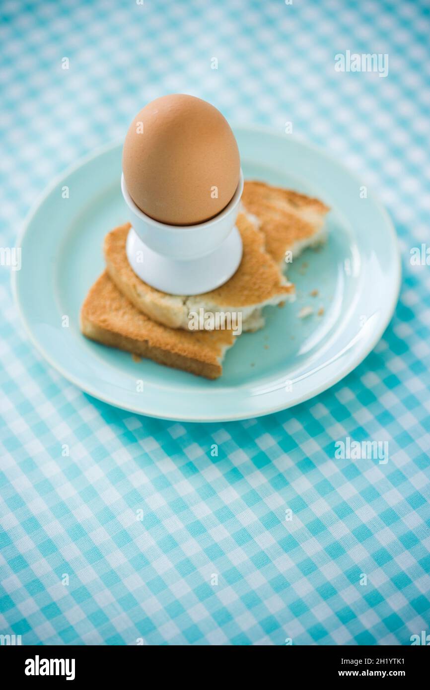 Egg in eggcup on toast Stock Photo