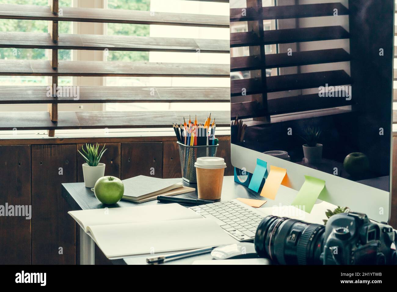 Working table of a photographer close up Stock Photo - Alamy