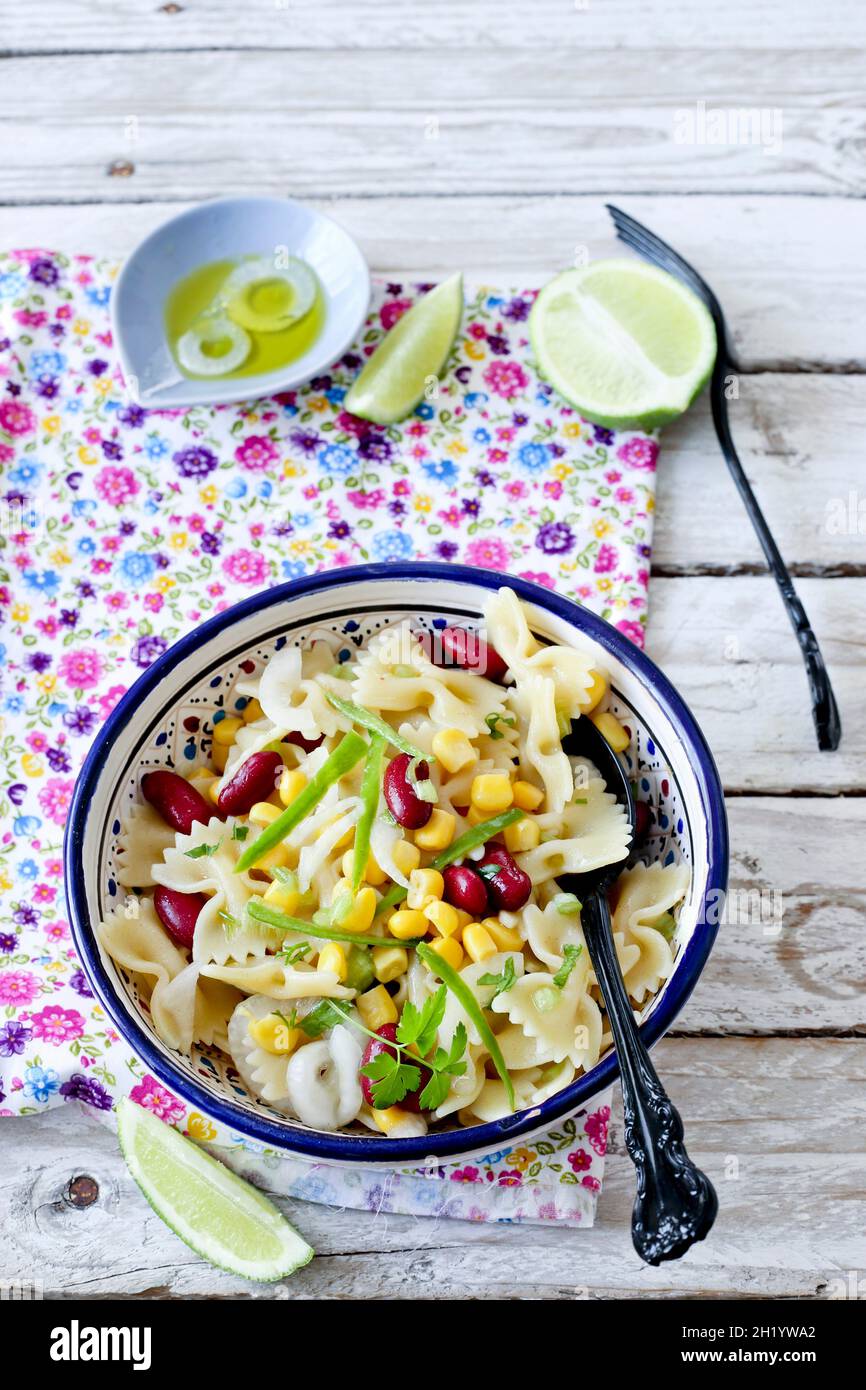 Cold Mexican-style farfalle salad Stock Photo