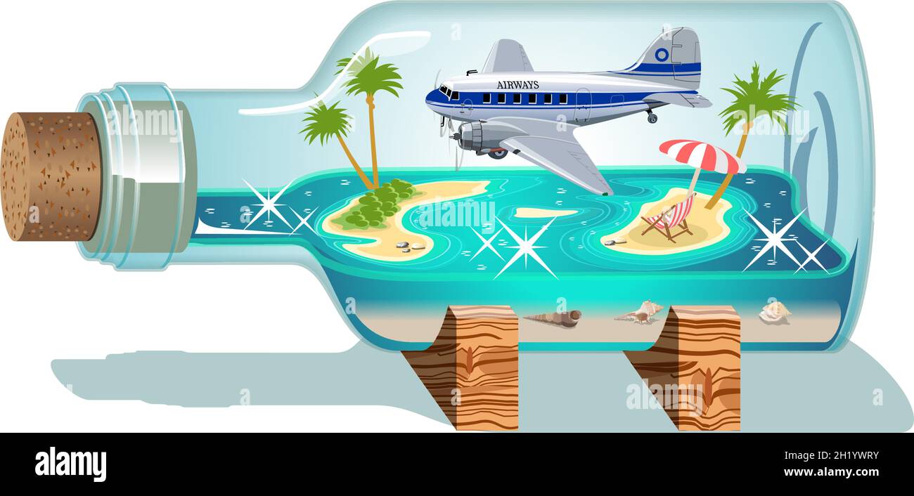 Vector Cartoon Summer Souvenir Bottle. Available EPS-10 vector format separated by groups for easy edit Stock Vector