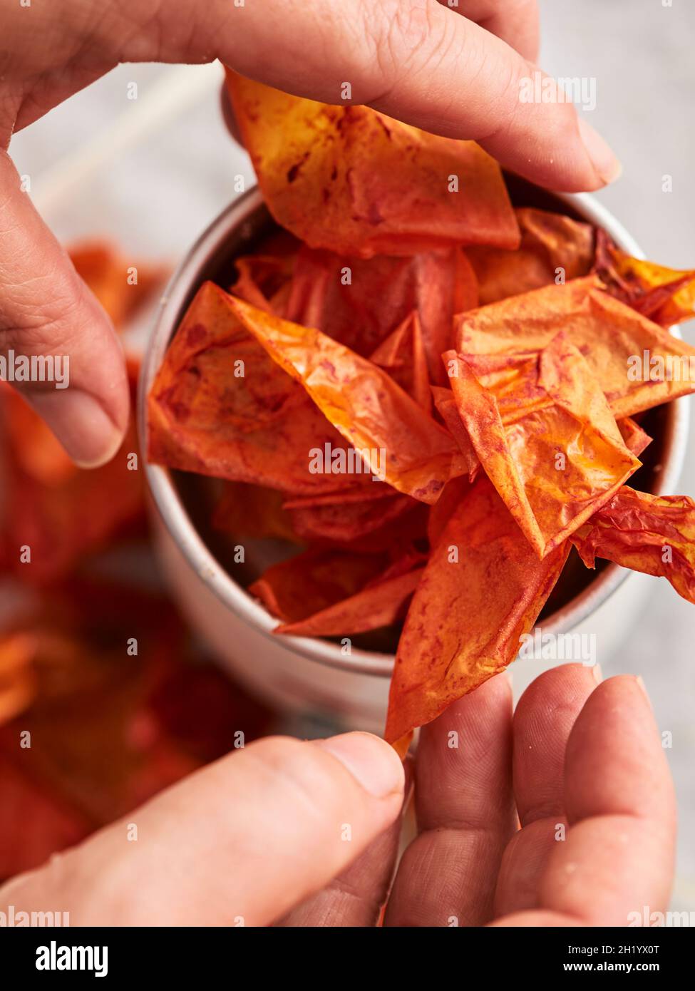 Dried tomato skins for making tomato powder Stock Photo Alamy