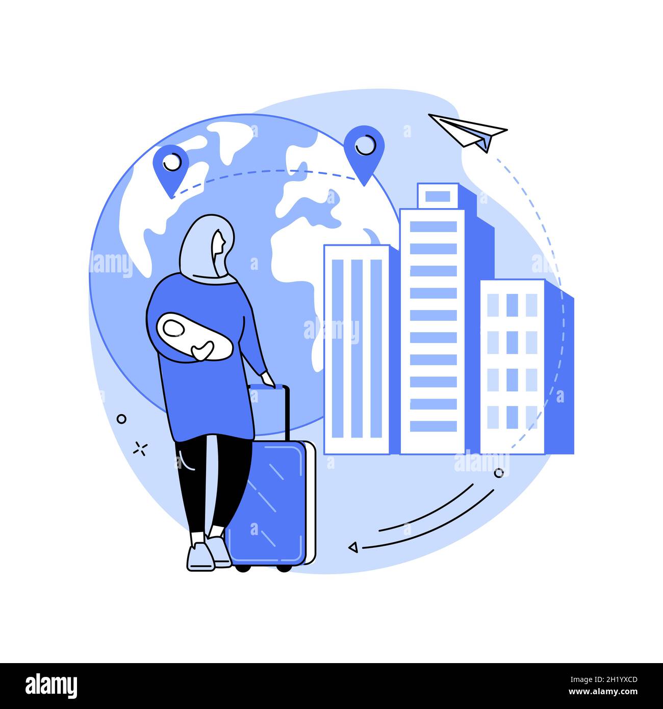 Female migrant abstract concept vector illustration. Stock Vector