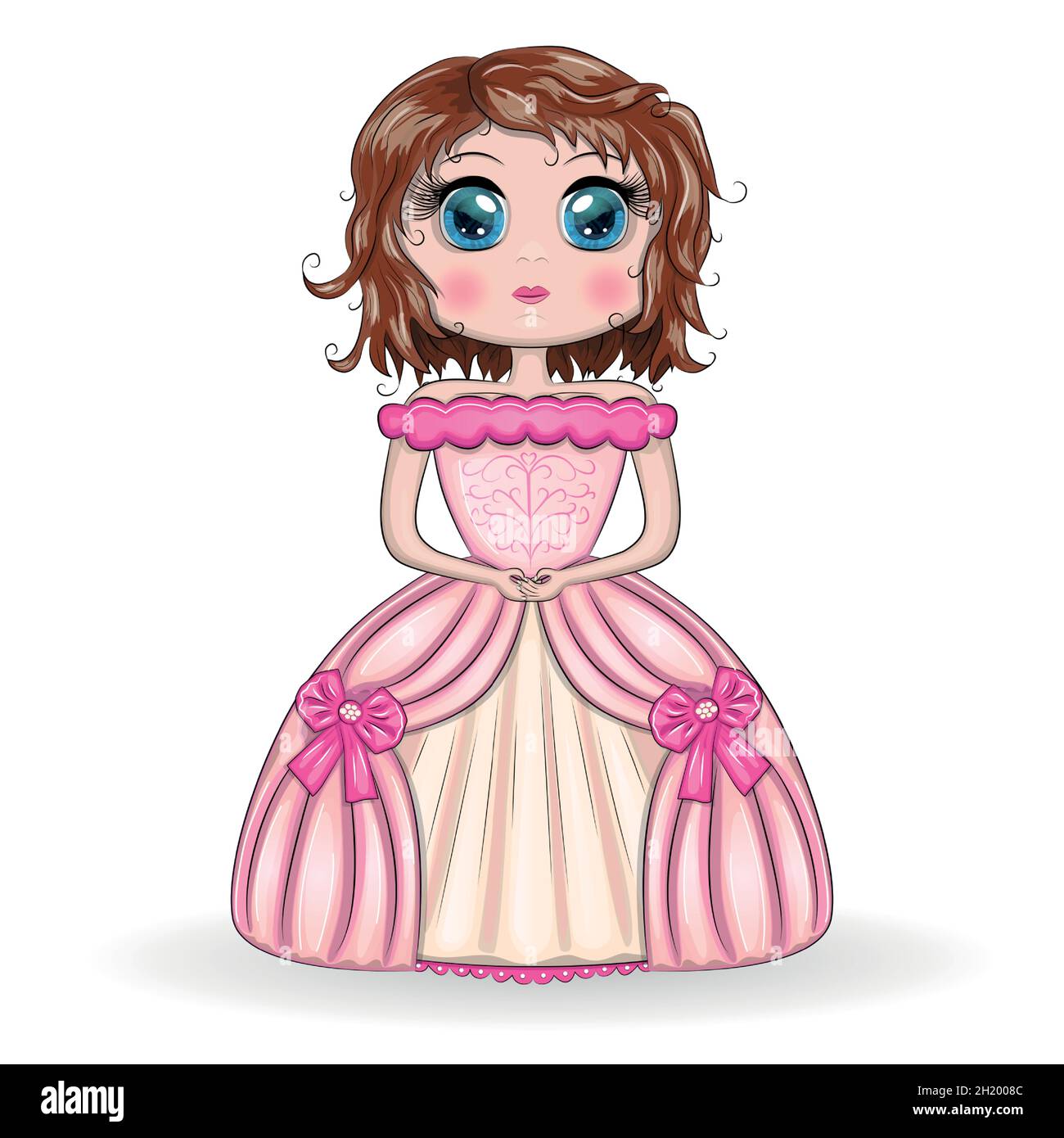 Beautiful girl standing in beautiful long pink dress Stock Vector Image ...